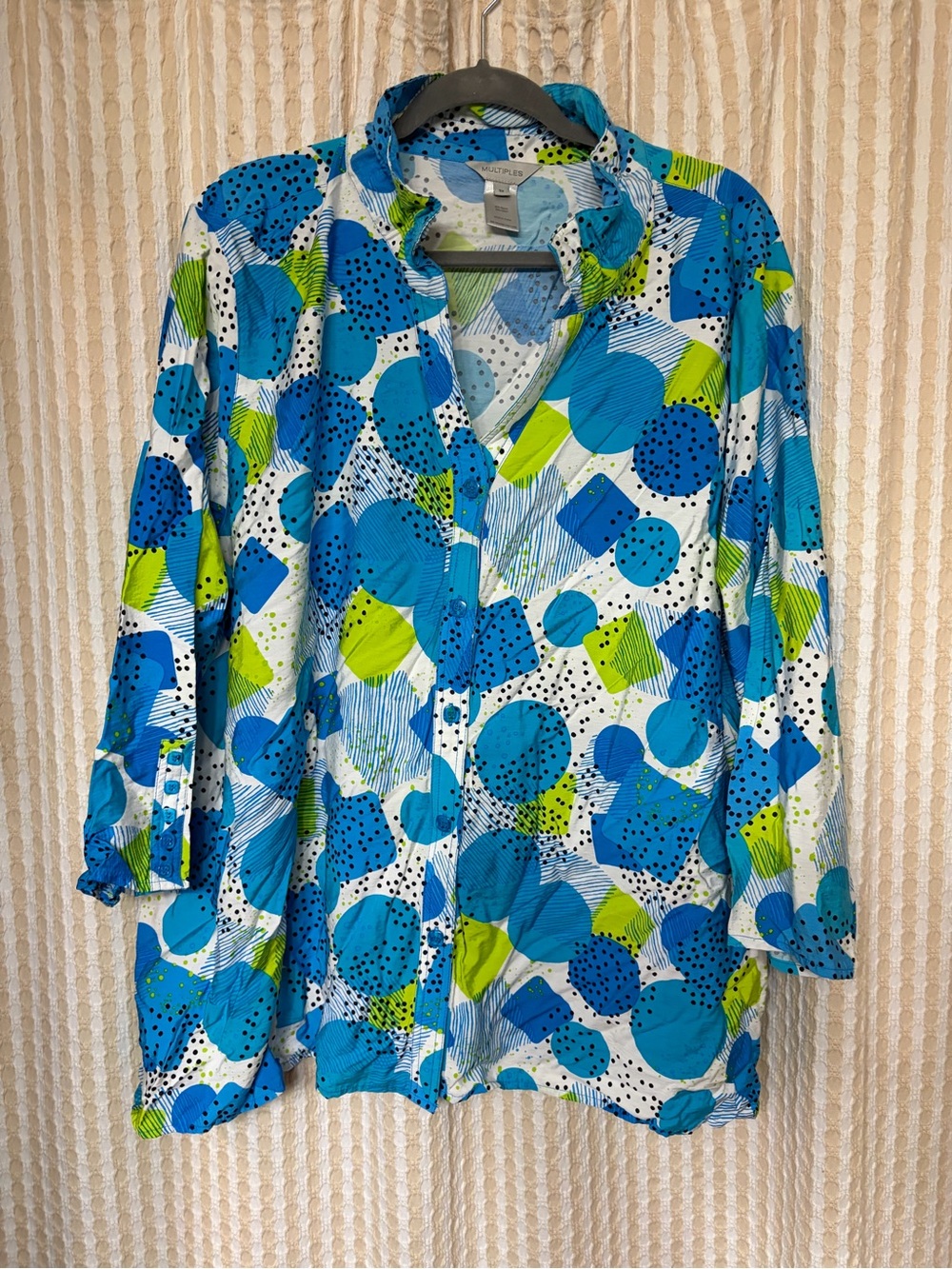 Multiples Blue, Green & White Patterned Lightweight Top